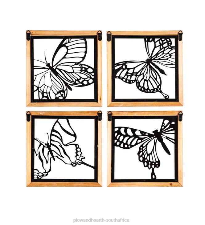 Houseware Plow & Hearth Wood Framed Metal Butterfly Wall Decor Set NFLB2480