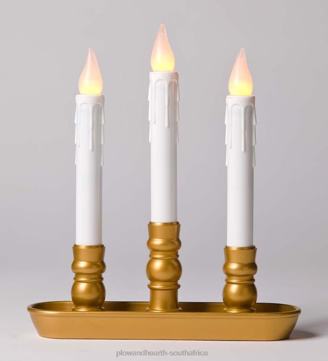 Houseware Plow & Hearth Battery-Operated LED Colonial Window Triple Candle - Antique Gold NFLB2496