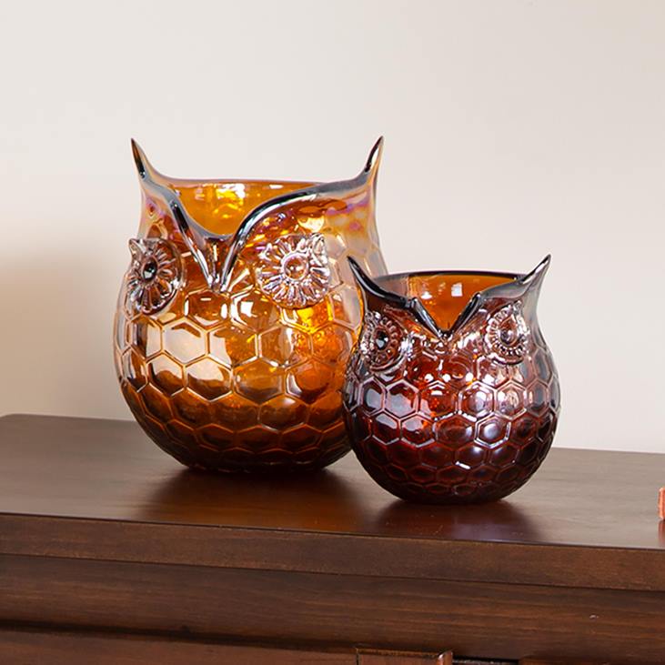 Houseware Plow & Hearth Amber Owl Glass Vases, Set of 2 NFLB2355
