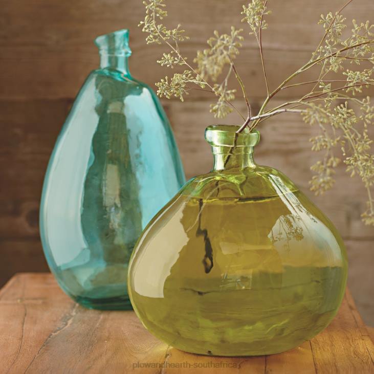 Houseware Plow & Hearth Aqua Blue and Citron Green Recycled Glass Balloon Vases NFLB2437
