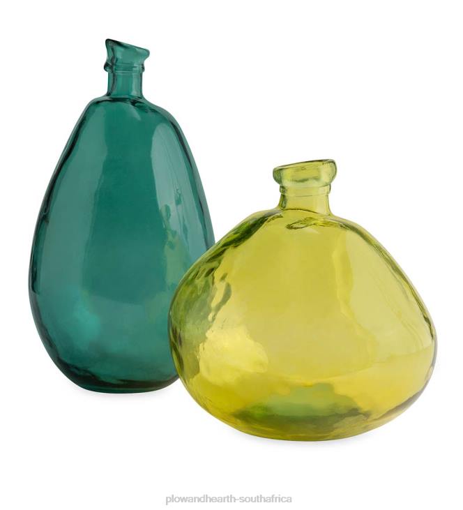 Houseware Plow & Hearth Aqua Blue and Citron Green Recycled Glass Balloon Vases NFLB2437