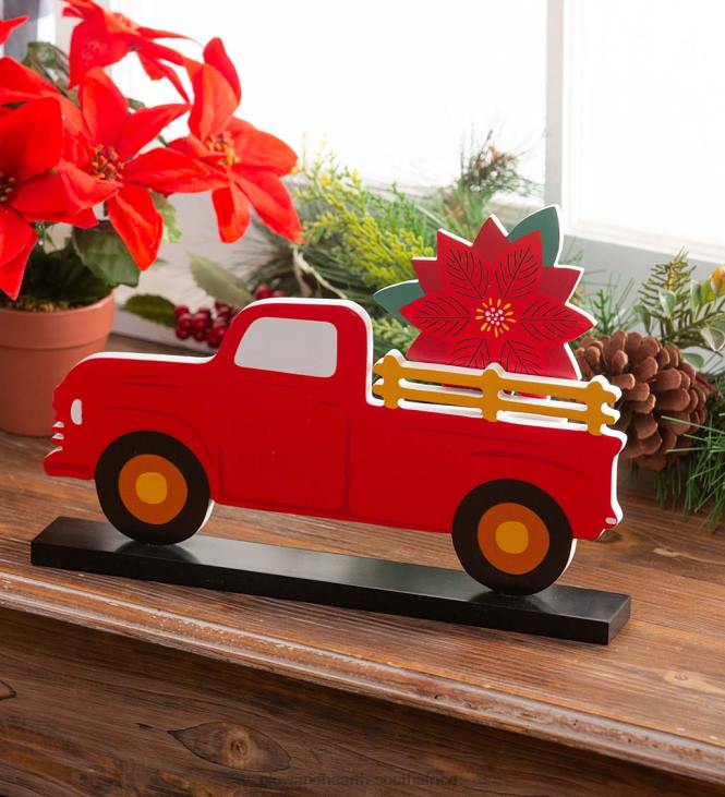 Houseware Plow & Hearth Classic Wooden Truck with 8 Seasonal Interchangeable Icons NFLB2431