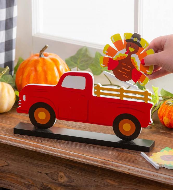 Houseware Plow & Hearth Classic Wooden Truck with 8 Seasonal Interchangeable Icons NFLB2431