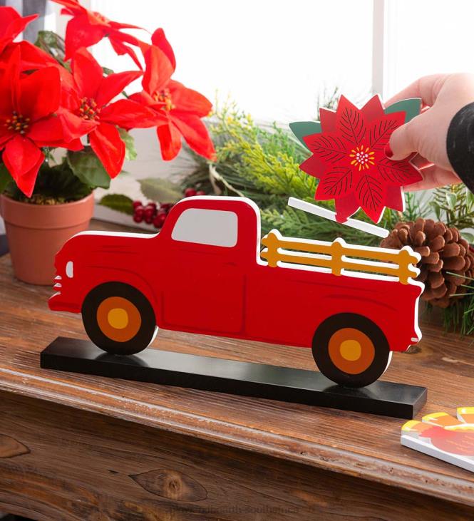 Houseware Plow & Hearth Classic Wooden Truck with 8 Seasonal Interchangeable Icons NFLB2431