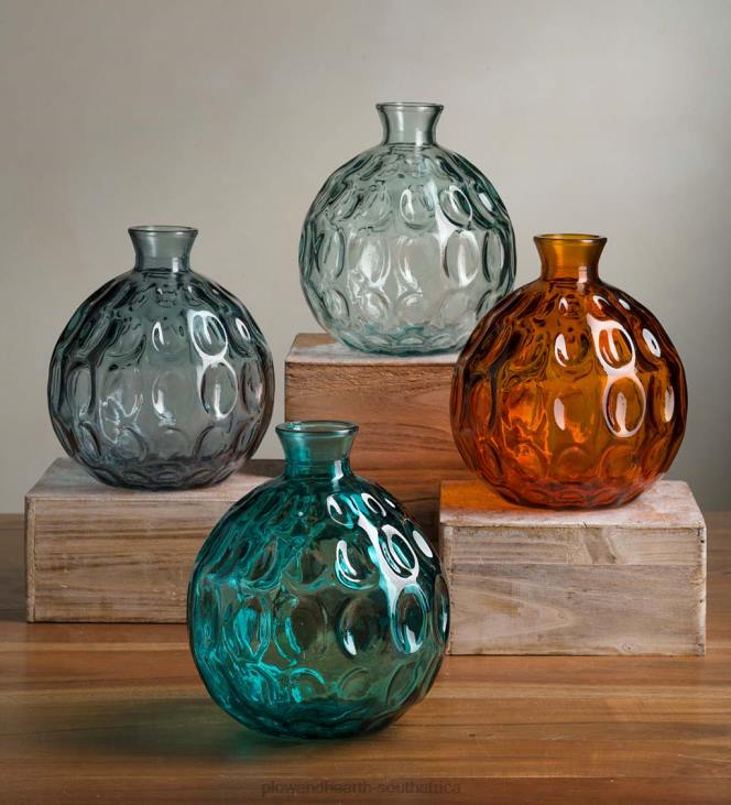 Houseware Plow & Hearth Dune Round Recycled Dimpled Glass Vase, 7.5 H - Blue NFLB2422
