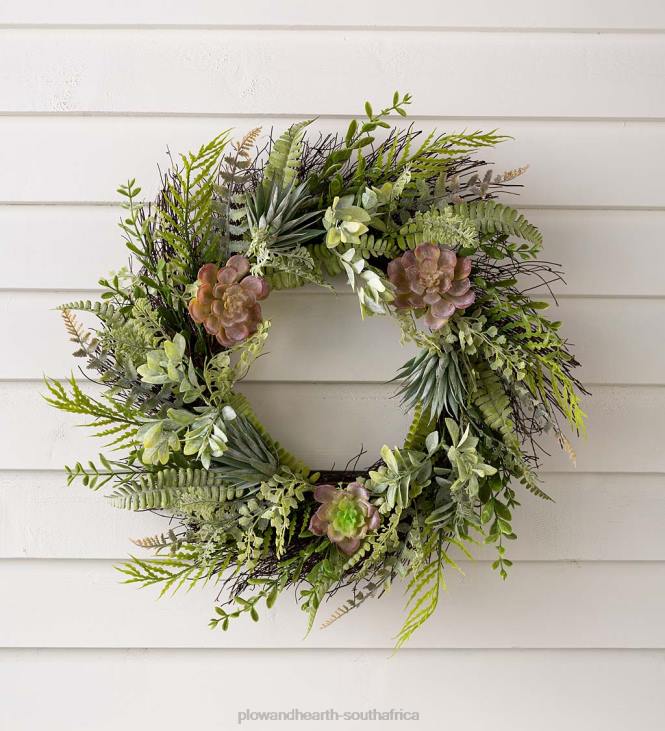 Houseware Plow & Hearth Faux Succulent and Fern Wreath NFLB2456