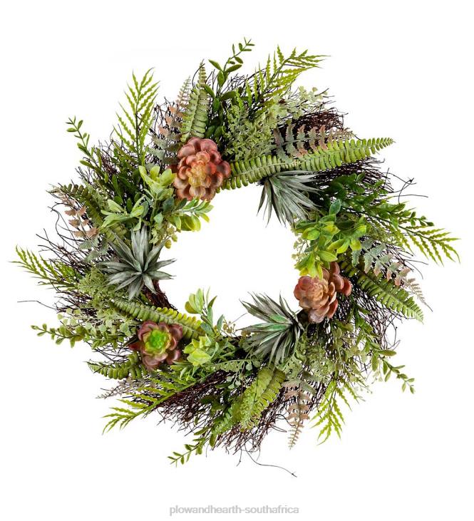 Houseware Plow & Hearth Faux Succulent and Fern Wreath NFLB2456