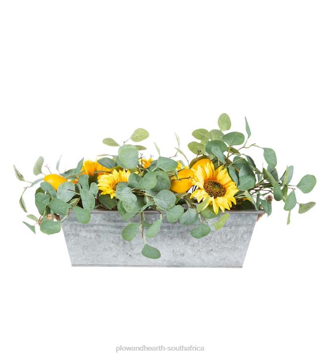 Houseware Plow & Hearth Faux Sunflower, Lemon and Eucalyptus Floral Arrangement in Planter NFLB2426
