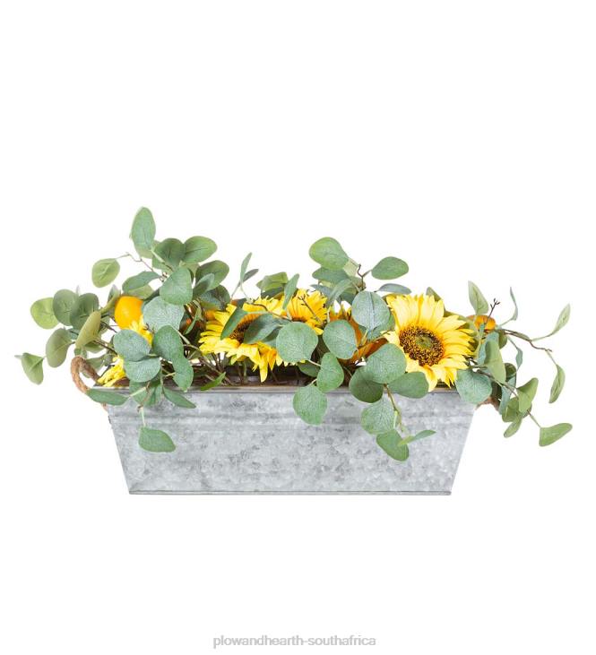 Houseware Plow & Hearth Faux Sunflower, Lemon and Eucalyptus Floral Arrangement in Planter NFLB2426