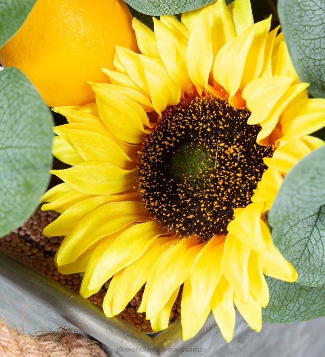 Houseware Plow & Hearth Faux Sunflower, Lemon and Eucalyptus Floral Arrangement in Planter NFLB2426
