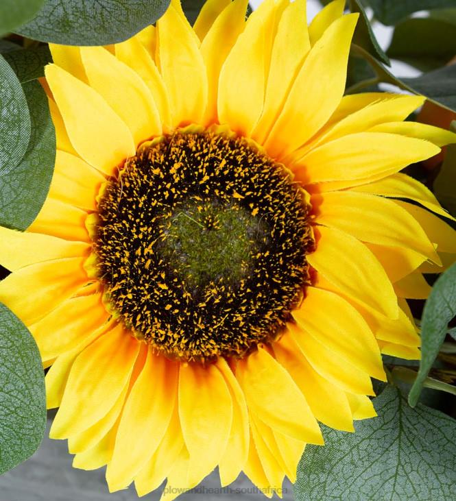 Houseware Plow & Hearth Faux Sunflower, Lemon and Eucalyptus Floral Arrangement in Planter NFLB2426