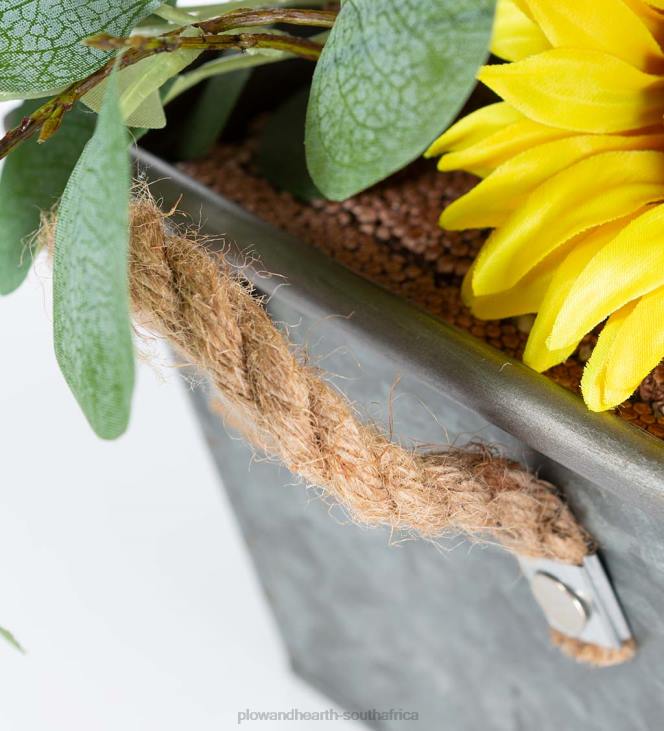 Houseware Plow & Hearth Faux Sunflower, Lemon and Eucalyptus Floral Arrangement in Planter NFLB2426