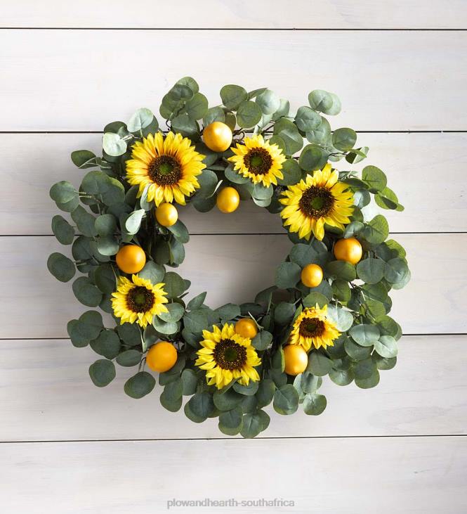 Houseware Plow & Hearth Faux Sunflower, Lemon and Eucalyptus Wreath NFLB2445