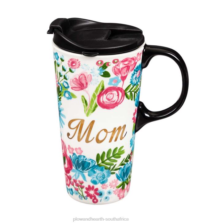 Houseware Plow & Hearth Floral 17 oz. Ceramic Travel Cup in Gift Box - Mom NFLB2336