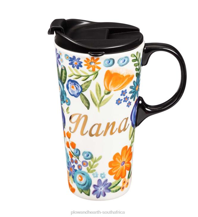 Houseware Plow & Hearth Floral 17 oz. Ceramic Travel Cup in Gift Box - Mom NFLB2336