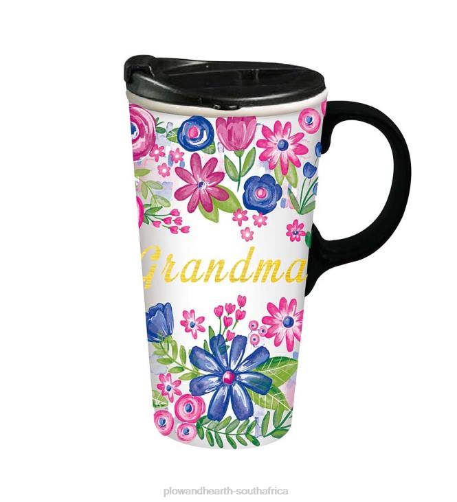 Houseware Plow & Hearth Floral 17 oz. Ceramic Travel Cup in Gift Box - Mom NFLB2336
