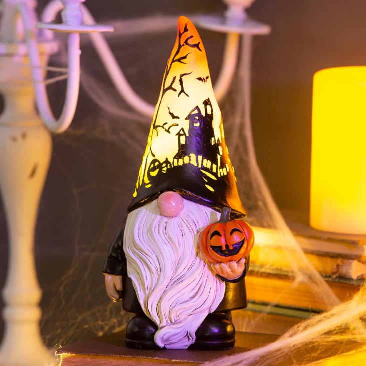 Houseware Plow & Hearth Halloween Gnome with Lighted Hat and Pumpkin NFLB2415