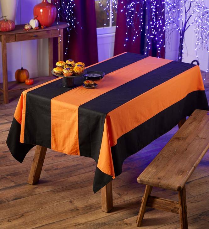 Houseware Plow & Hearth Halloween Orange and Black Cotton Striped Tablecloth NFLB2409