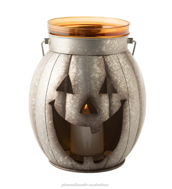 Houseware Plow & Hearth Halloween Pumpkin Metal Lantern with Flickering LED Candle - Silver NFLB2423