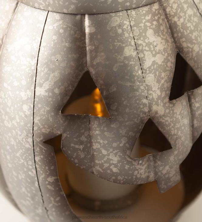 Houseware Plow & Hearth Halloween Pumpkin Metal Lantern with Flickering LED Candle - Silver NFLB2423