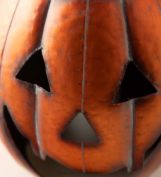 Houseware Plow & Hearth Halloween Pumpkin Metal Lantern with Flickering LED Candle - Silver NFLB2423
