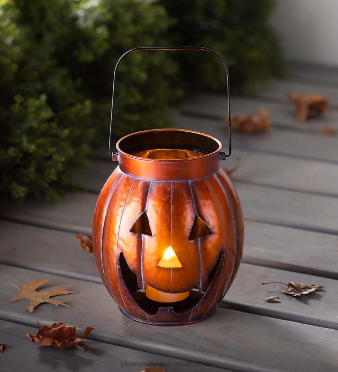 Houseware Plow & Hearth Halloween Pumpkin Metal Lantern with Flickering LED Candle - Silver NFLB2423