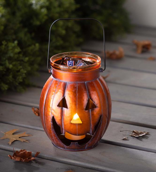 Houseware Plow & Hearth Halloween Pumpkin Metal Lantern with Flickering LED Candle - Silver NFLB2423