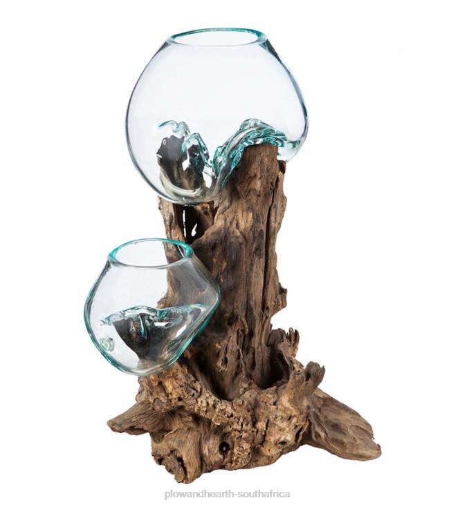 Houseware Plow & Hearth Hand Crafted Double Glass Planter on Driftwood NFLB2346
