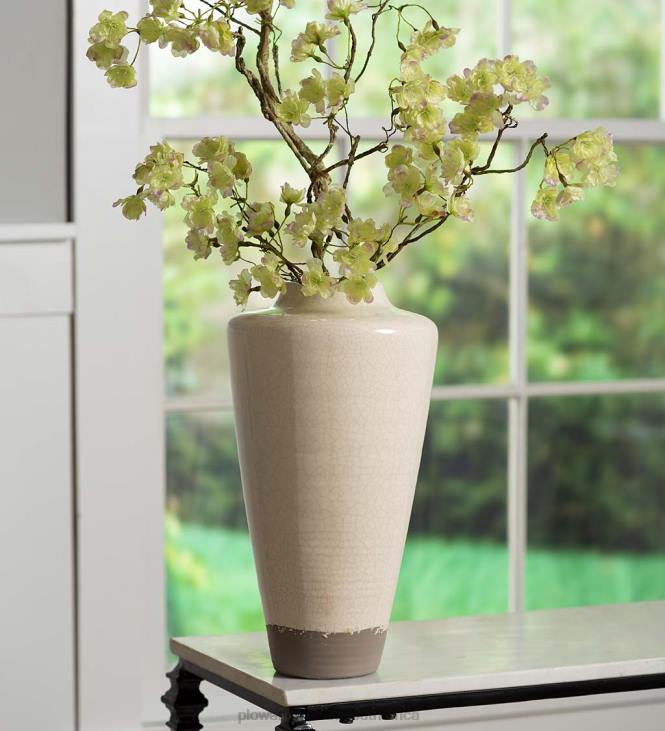 Houseware Plow & Hearth Handmade Eggshell Crackle Tall Clay Alexandria Vase - Eggshell NFLB2400