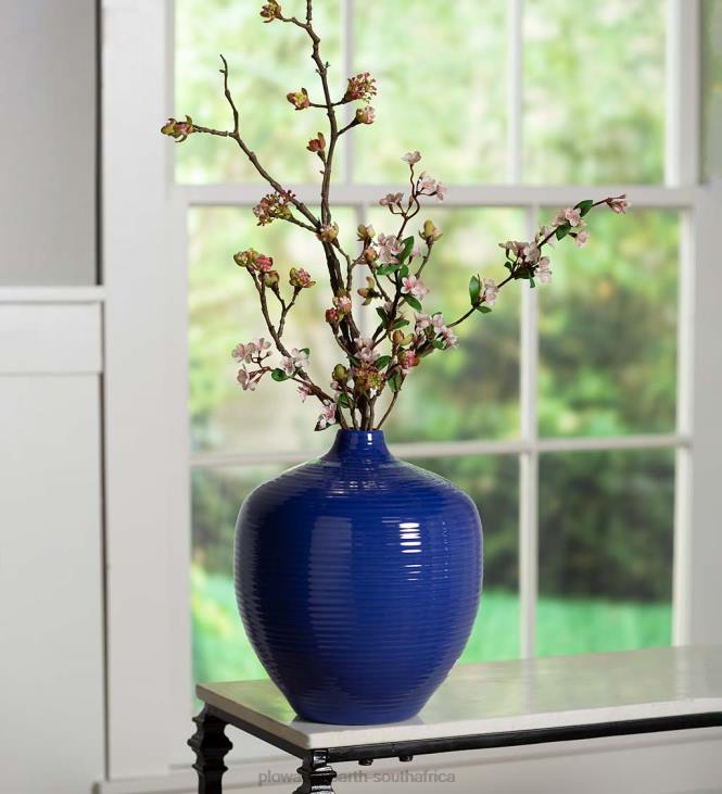 Houseware Plow & Hearth Handmade Small Round Clay Alexandria Vase - Blue NFLB2448