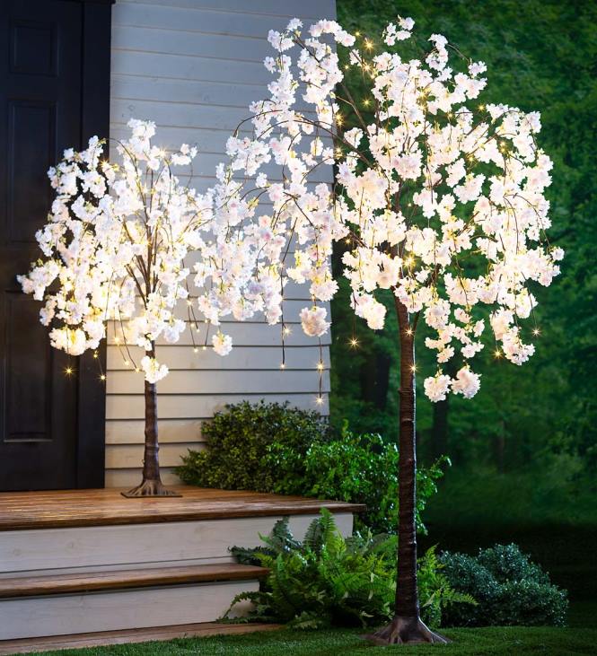 Houseware Plow & Hearth Indoor/Outdoor Electric Lighted Faux Weeping Cherry Trees NFLB2334