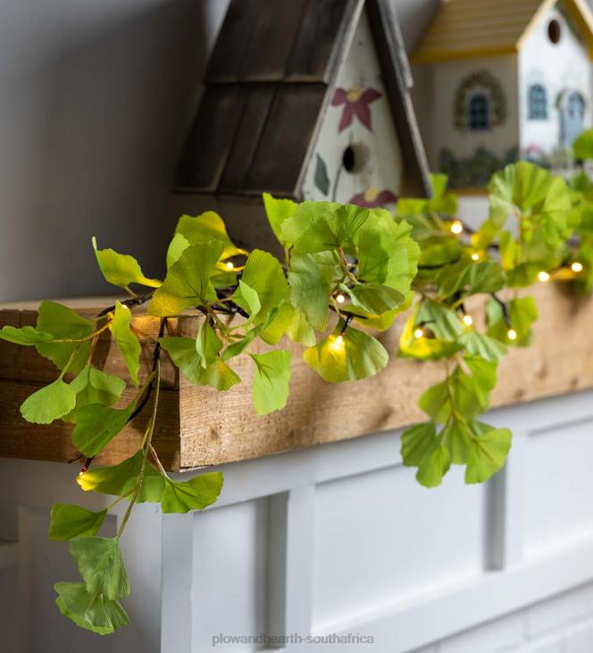 Houseware Plow & Hearth Indoor/Outdoor Lighted Green Ginkgo Garland NFLB2333