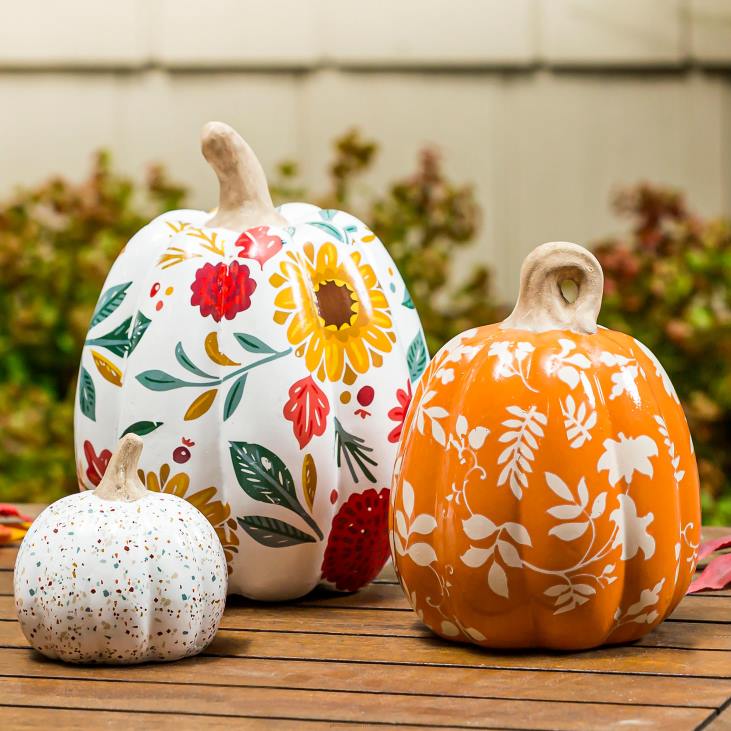 Houseware Plow & Hearth Indoor/Outdoor Printed Ceramic Pumpkins, Set of 3 NFLB2381