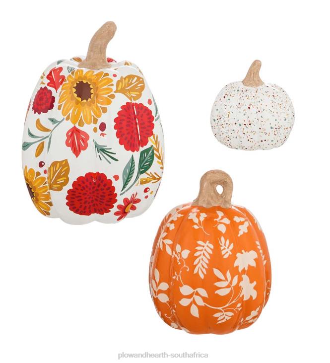Houseware Plow & Hearth Indoor/Outdoor Printed Ceramic Pumpkins, Set of 3 NFLB2381