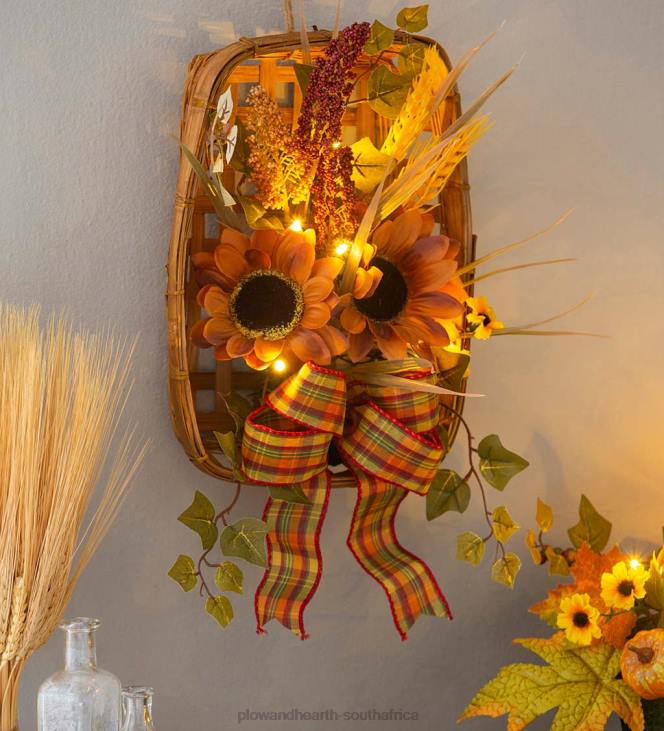 Houseware Plow & Hearth Light-Up Harvest Tobacco Basket Wall Hanging NFLB2418