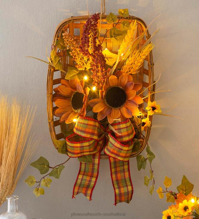 Houseware Plow & Hearth Light-Up Harvest Tobacco Basket Wall Hanging NFLB2418
