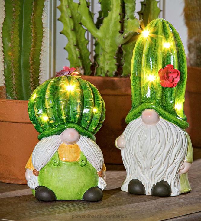 Houseware Plow & Hearth Lighted Ceramic Cactus Gnomes, Set of 2 NFLB2425