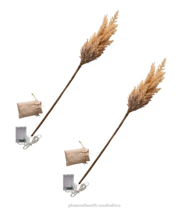 Houseware Plow & Hearth Lighted Faux Pampas Grass Branches, Set of 2 - Caramel NFLB2335