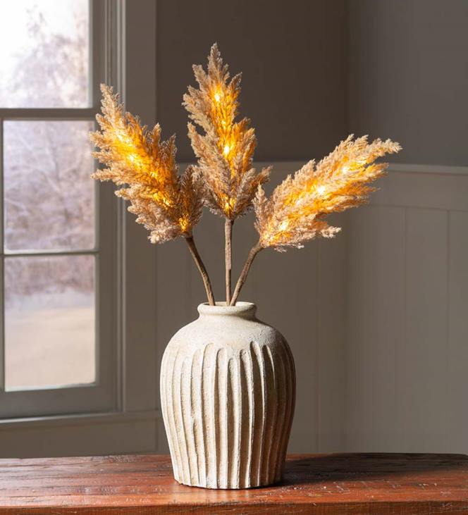 Houseware Plow & Hearth Lighted Faux Pampas Grass Branches, Set of 2 - Caramel NFLB2335