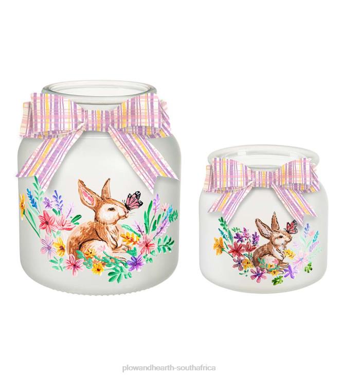 Houseware Plow & Hearth Lighted Glass Jar with Springtime Bunny Scene, Set of 2 NFLB2395