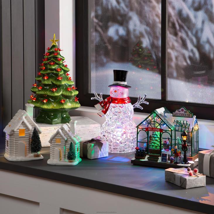 Houseware Plow & Hearth Lighted Houses with Bottle Brush Trees, Set of 2 NFLB2326