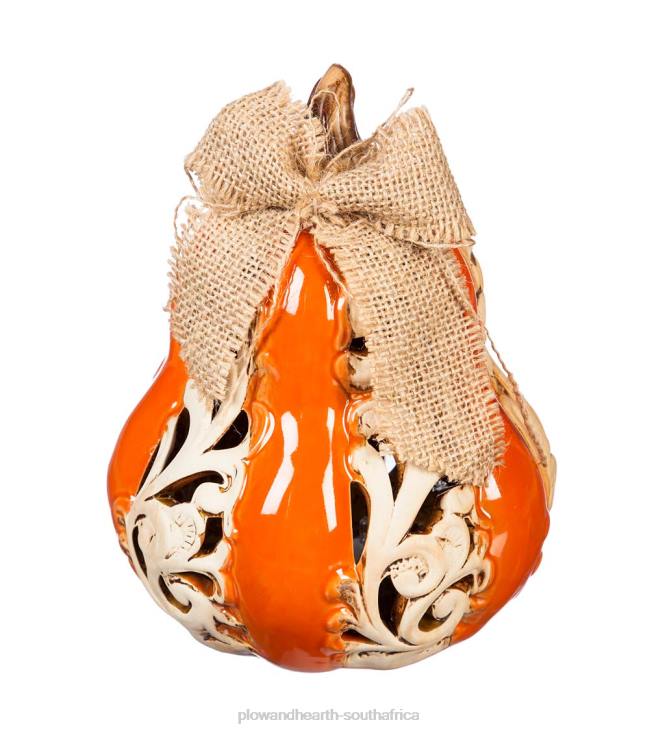 Houseware Plow & Hearth Lighted Scrollwork Ceramic Pumpkins, Set Of 2 NFLB2358