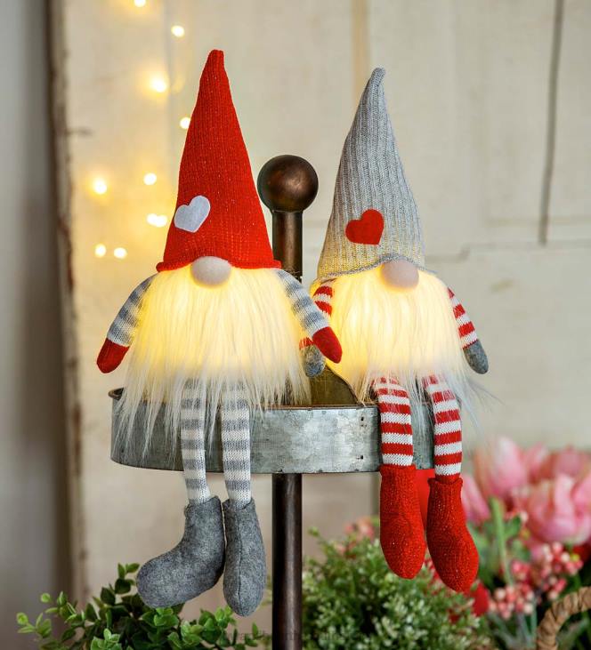 Houseware Plow & Hearth Lighted Valentine Gnomes With Dangling Legs, Set of 2 NFLB2389