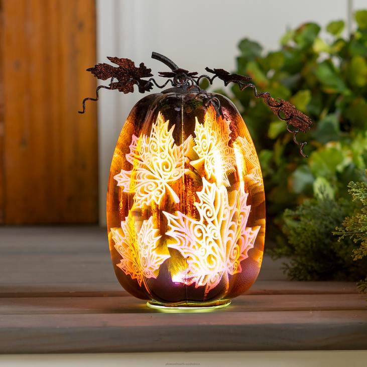 Houseware Plow & Hearth Mercury Glass Lighted Pumpkin Halloween Accent - Blue Spider Web NFLB2411