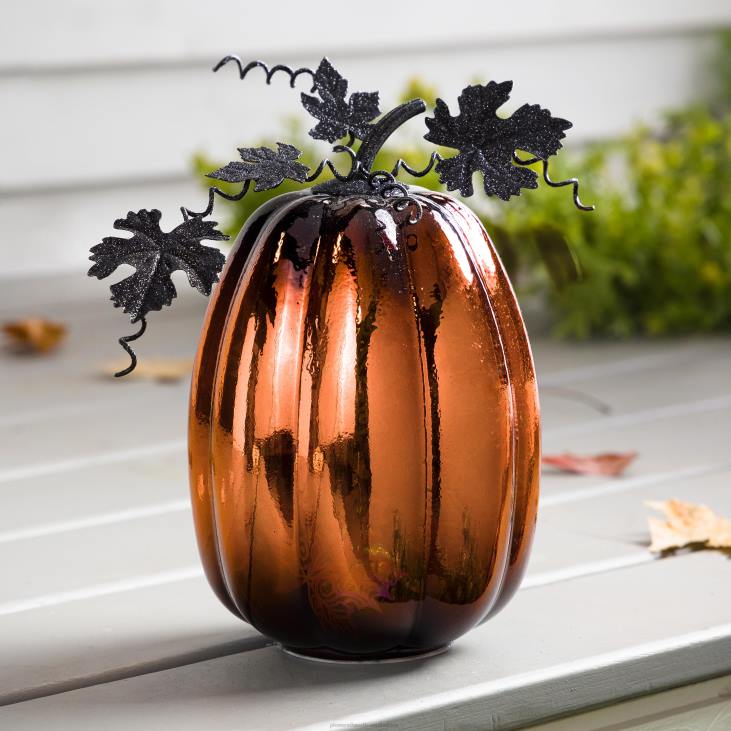 Houseware Plow & Hearth Mercury Glass Lighted Pumpkin Halloween Accent - Blue Spider Web NFLB2411