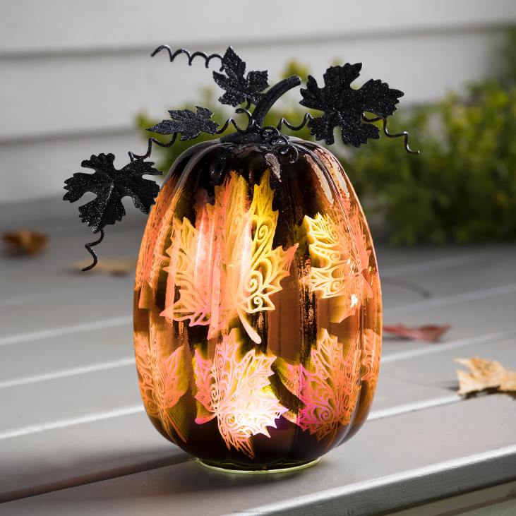Houseware Plow & Hearth Mercury Glass Lighted Pumpkin Halloween Accent - Blue Spider Web NFLB2411