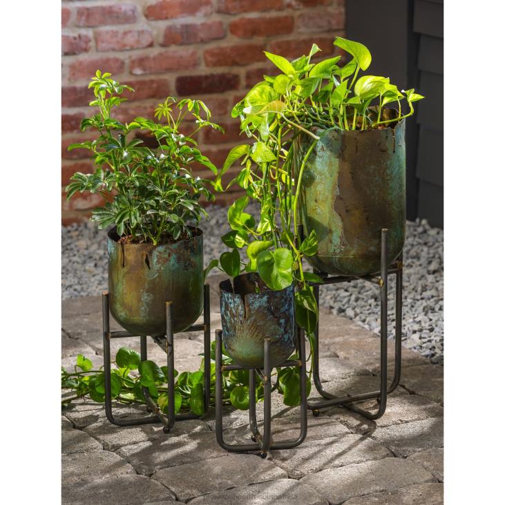 Houseware Plow & Hearth Metallic Patina-Finish Standing Planters, Set of 3 NFLB2486