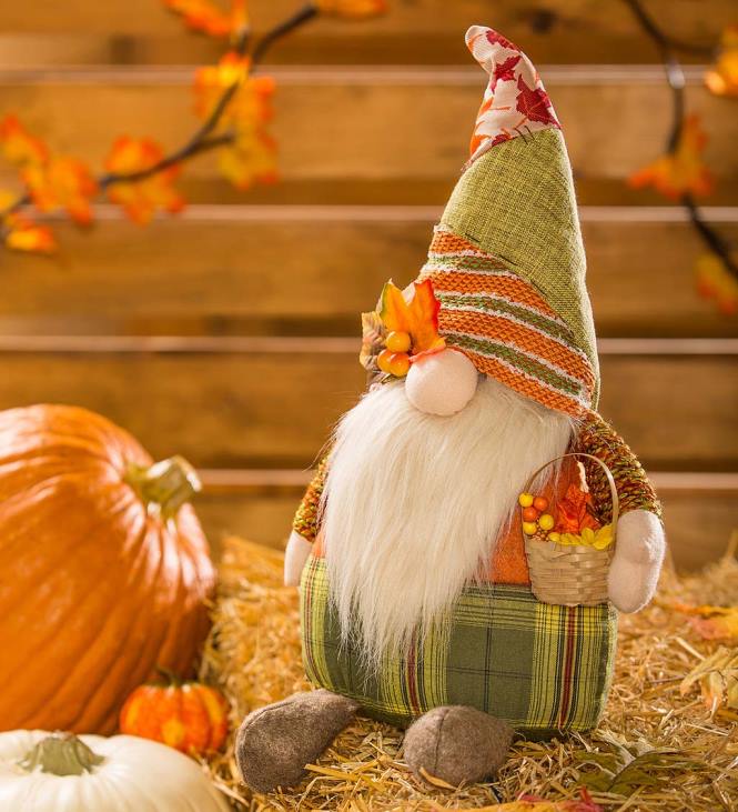 Houseware Plow & Hearth Plush Harvest Gnome with Basket Table Decor NFLB2455