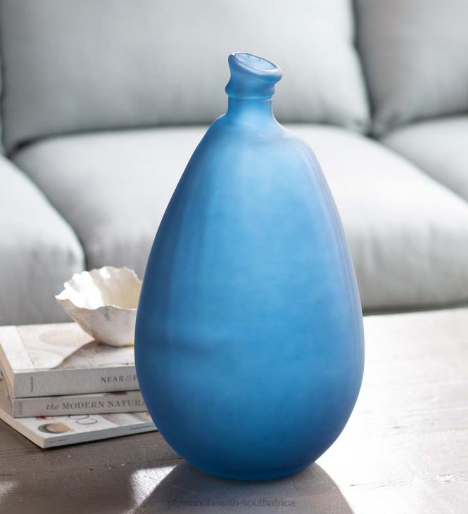 Houseware Plow & Hearth Recycled Tall Frosted Glass Balloon Vase - Navy NFLB2471