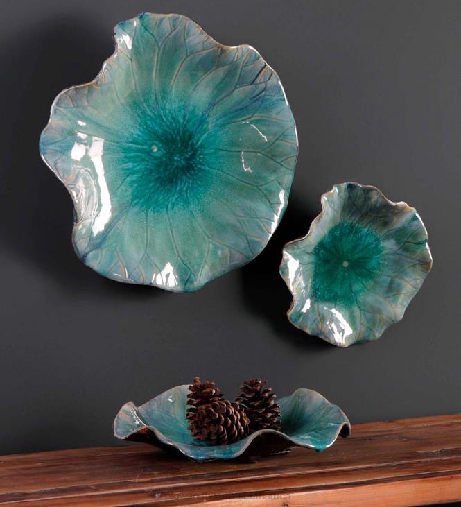 Houseware Plow & Hearth Blue Ceramic Flower Blooms Wall Art, Set of 3 NFLB2482